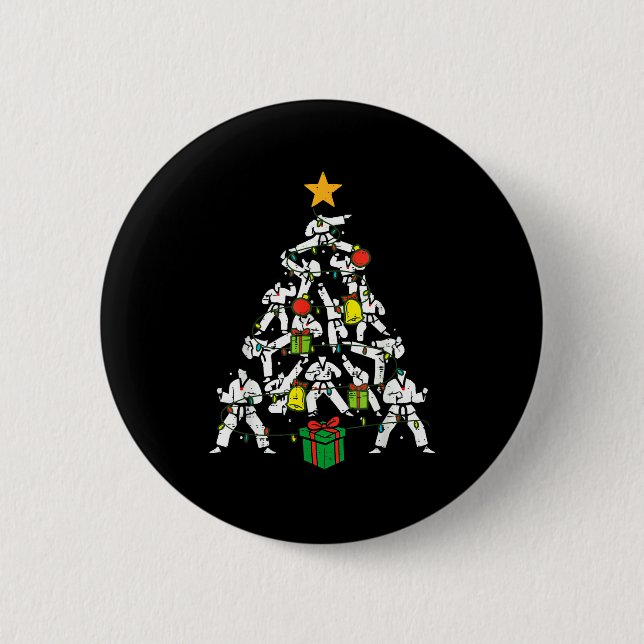 Taekwondo Christmas Tree Xmas Martial Arts Karate  2 Inch Round Button (Front)