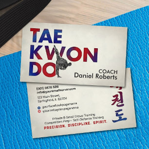 Taekwondo Coach -Hangul Symbol and High Kick Business Card