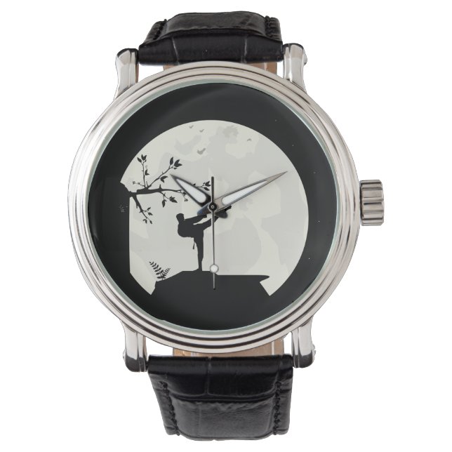 Taekwondo full moon martial arts Silhouette Watch (Front)