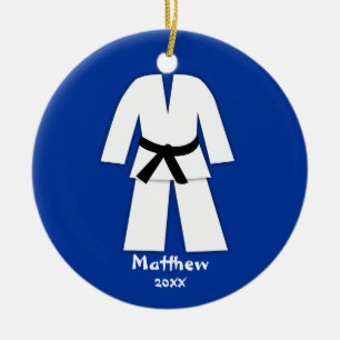 Taekwondo Karate Black Belt Blue Personalized Ceramic Ornament
