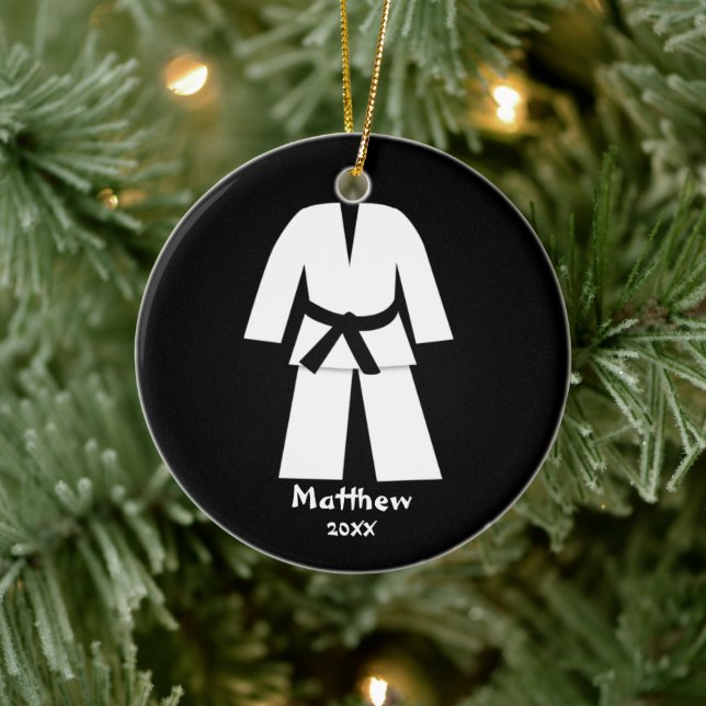 Taekwondo Karate Black Belt Personalized Ceramic Ornament (Tree)