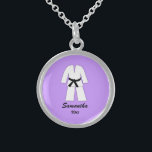 Taekwondo Karate Black Belt Purple Personalized Sterling Silver Necklace<br><div class="desc">A personalized martial arts design on a purple background. Perfect for Taekwondo,  Karate or Judo black belt.</div>