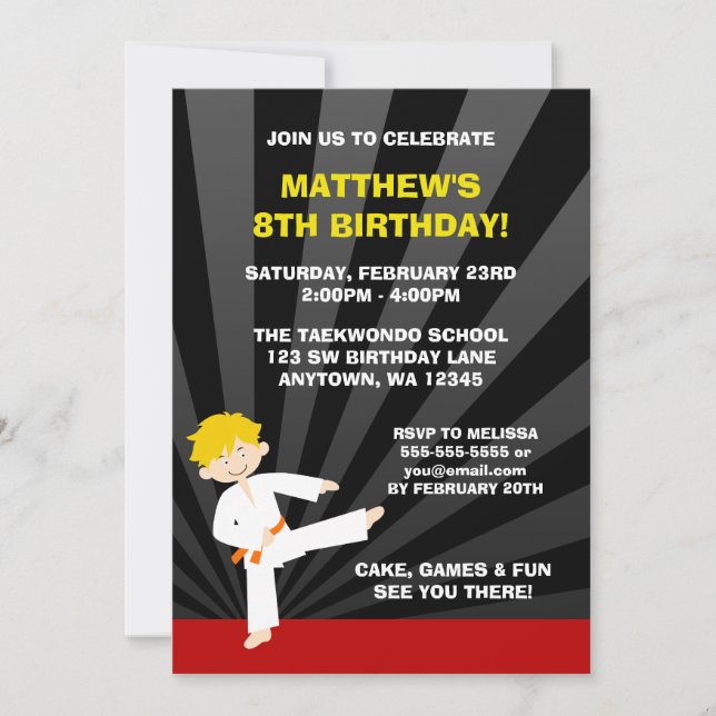 Taekwondo Karate Orange Belt Invitations d'anniver (Devant)