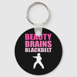 Taekwondo Karate Women Beauty Brains Black Belt Keychain