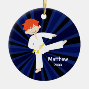 Taekwondo Karate Yellow Belt Red Boy Personalized Ceramic Ornament
