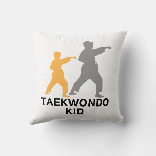 Taekwondo Kid Throw Pillow (Back)