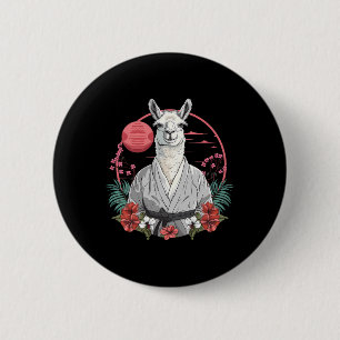 Taekwondo Llama Kickboxing Taekwondo Floral Llama 2 Inch Round Button