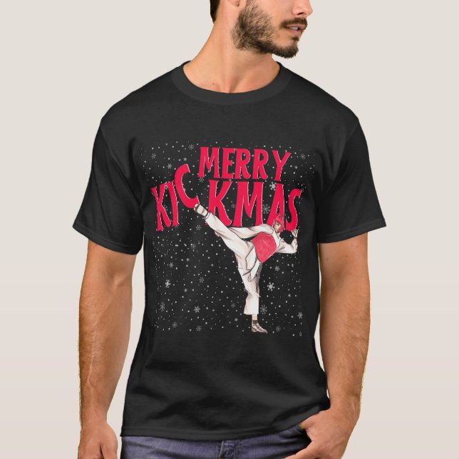 Taekwondo Merry Kickmas, Merry Christmas Gifts T-Shirt (Front)