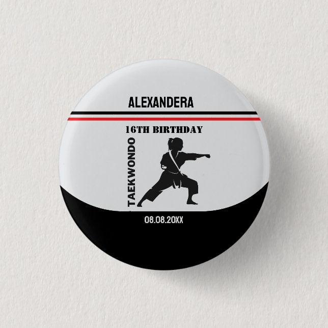 Taekwondo Player, Birthday Gift, Team Karate  1 Inch Round Button (Front)
