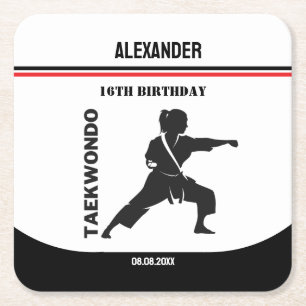 Taekwondo Player, Birthday Gift, Team Karate  Square Paper Coaster