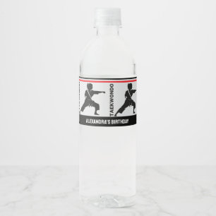 Taekwondo Player, Birthday Girl, Team Karate  Water Bottle Label