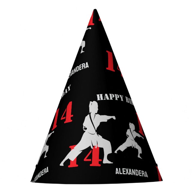 Taekwondo Player Birthday , Karate personalized  Party Hat (Front)