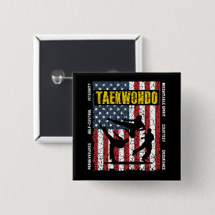Taekwondo Self Contro American Martial Arts Flag 2 Inch Square Button