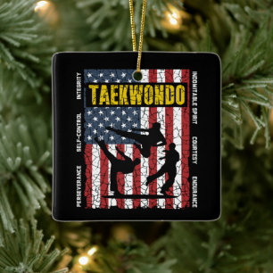 Taekwondo Self Contro American Martial Arts Flag Ceramic Ornament