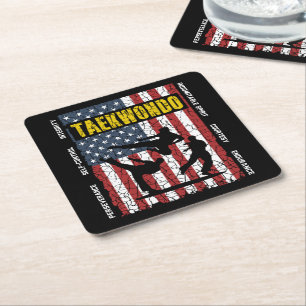 Taekwondo Self Contro American Martial Arts Flag Square Paper Coaster
