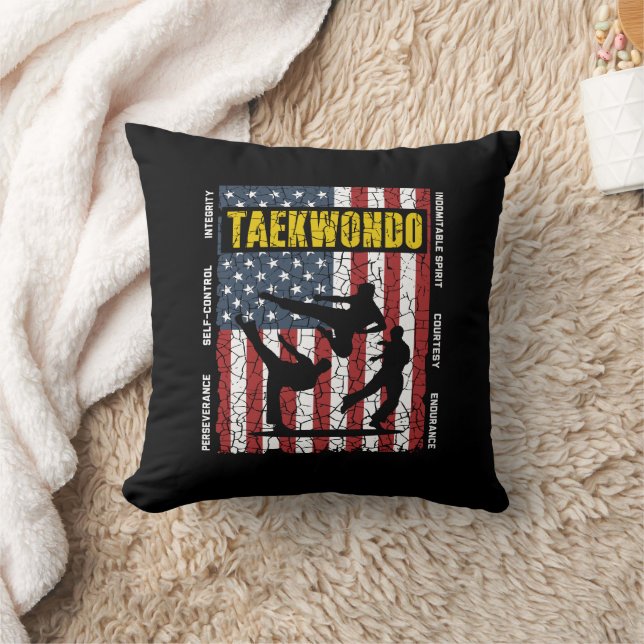 Taekwondo Self Contro American Martial Arts Flag Throw Pillow (Blanket)