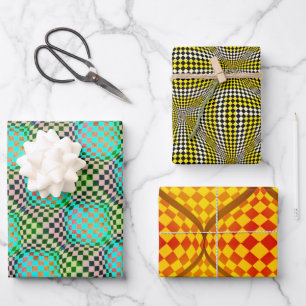 Taffi Op Art Green & Orange  Sampler Wrapping Paper Sheet