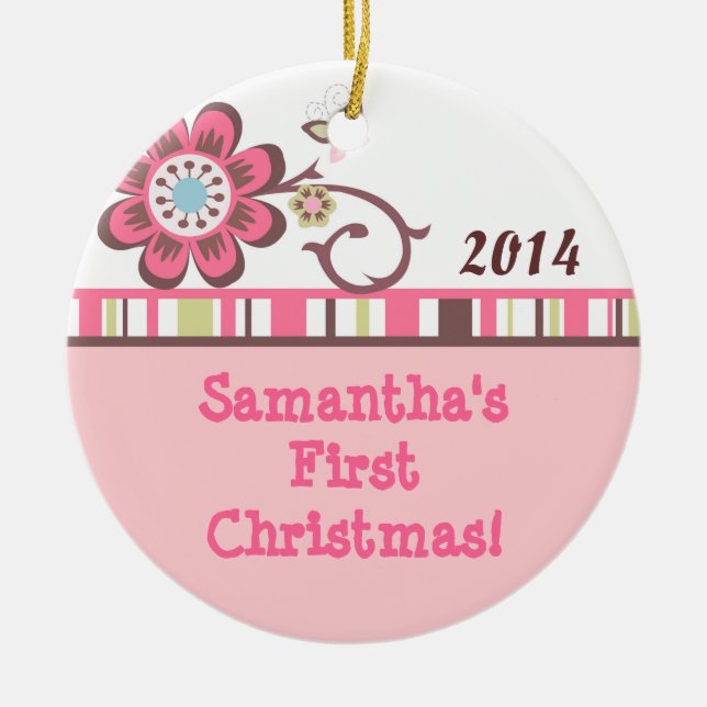 Taffy Flower Butterfly Personalized Name Ornament (Front)