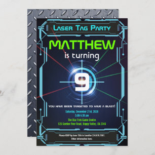 Tag laser Boy Anniversaire de fête Invitation Vert