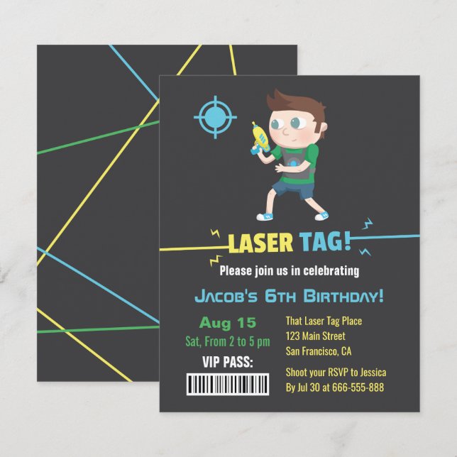Tag laser carte VIP Boys Anniversday Party Invitat (Devant / Derrière)
