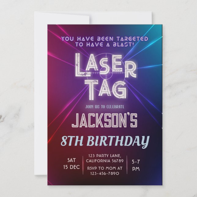 Tag laser Invitation Anniversaire Neon Invitation  (Devant)