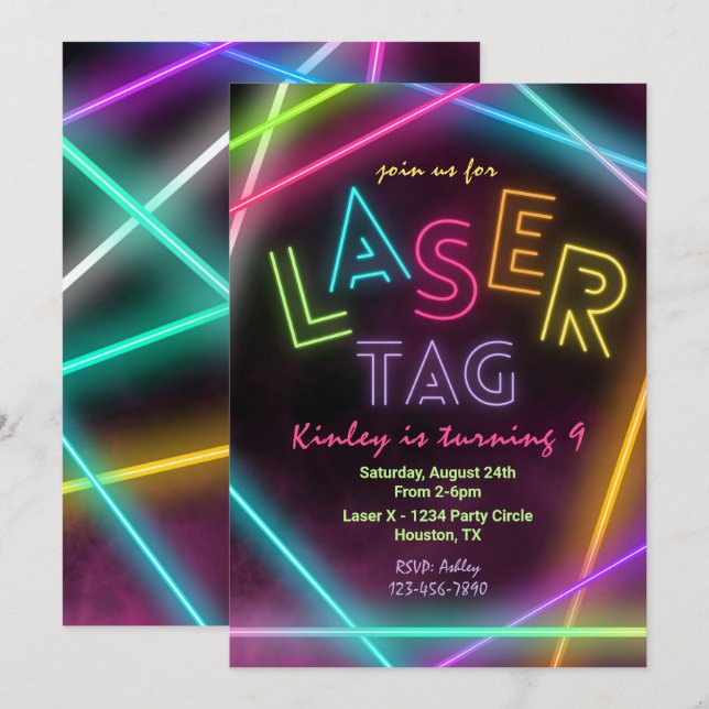 Tag laser Invitation d'anniversaire | Balise laser (Devant / Derrière)