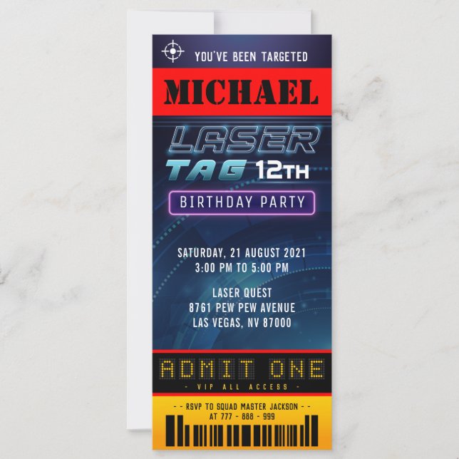 Tag laser Pass Anniversaire Fête Invitation (Devant)
