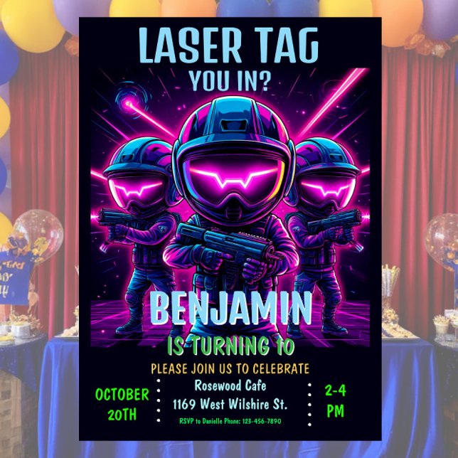 Tag Neon Laser Anniversaire Fête Invitation (Créateur téléchargé)