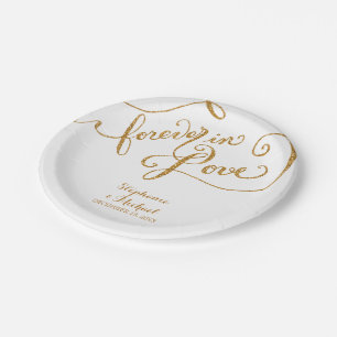 Tag Style Script Forever in Love Gold Look Paper Plate