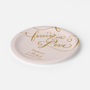 Tag Style Script Forever in Love Gold Look Paper Plate