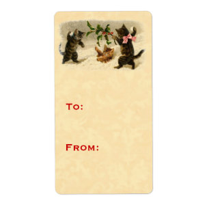 Tag V09 Vintage Christmas Cats Snowball Fight Gift