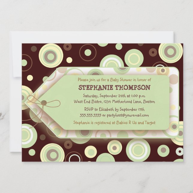 Tag vert Baby shower neutre Invitation (Devant)