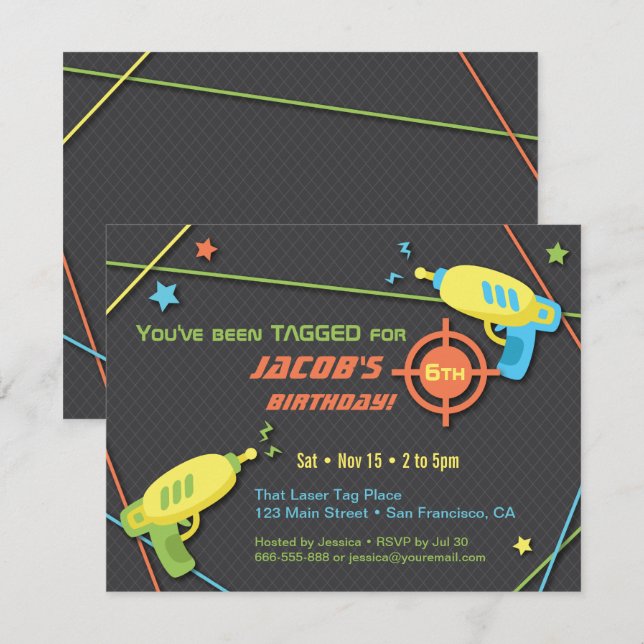 Tagged for Laser Tag Birthday Party Invitations (Front/Back)