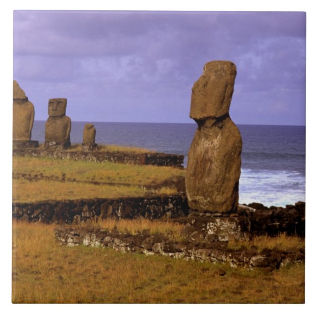 Tahai Platform Moai Statue Abstracts Easter Tile (Front)