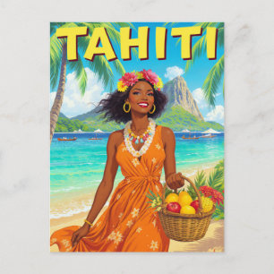 Tahiti Beach Beauty Retro Art Postcard