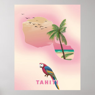 Tahiti carte illustrée affiche de voyage