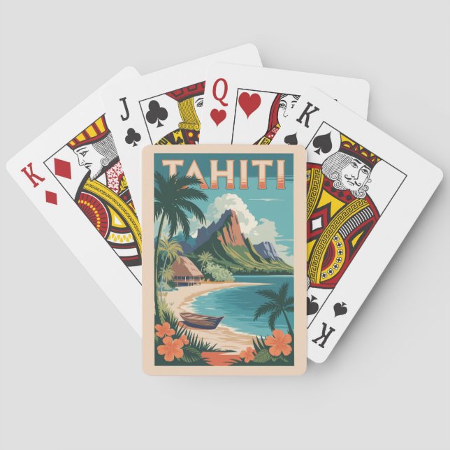 Tahiti French Polynesia Illustration Travel Art Playing Cards (Back)