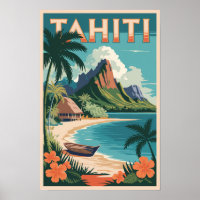 Tahiti French Polynesia Illustration Travel Art