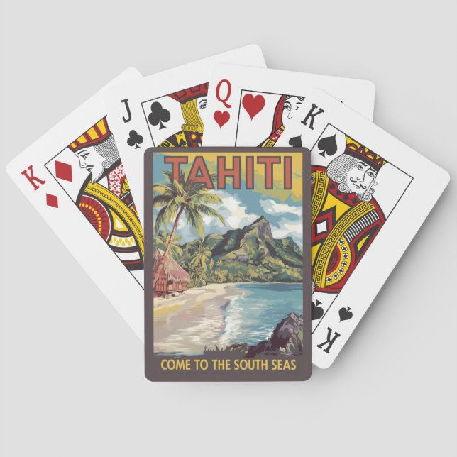 Tahiti French Polynesia Painterly Travel Art Retro Playing Cards (Back)