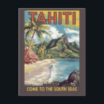 Tahiti French Polynesia Painterly Travel Art Retro Postcard<br><div class="desc">Tahiti retro vector travel design. Tahiti is the largest island in French Polynesia,  the South Pacific archipelago.</div>