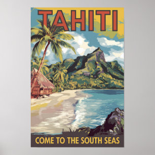 Tahiti French Polynesia Painterly Travel Art Retro Poster