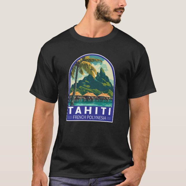 Tahiti French Polynesia Travel Art Emblem T-Shirt (Front)