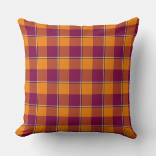 Tahiti Gold and Rose Bud Cherry Plaid Burgundy Throw Pillow