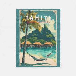 Tahiti Illustration Travel Art Vintage Fleece Blanket