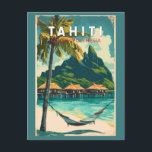 Tahiti Illustration Travel Art Vintage Postcard<br><div class="desc">Tahiti retro vector travel design. Tahiti is the largest island in French Polynesia,  the South Pacific archipelago.</div>