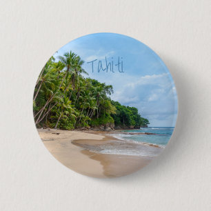 Tahiti Sand Beach Blue Sky Palm Trees 2 Inch Round Button