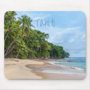 Tahiti Sand Beach Blue Sky Palm Trees Mouse Pad