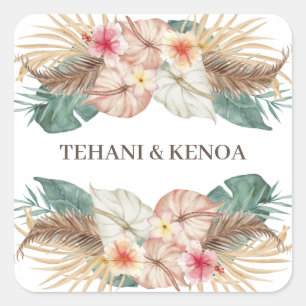 Tahiti   Tropical Beach Hibiscus Palms Wedding Square Sticker