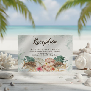 Tahiti Tropical Floral & Palms Wedding Reception Enclosure Card