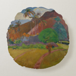 Tahitian Landscape, 1891 (oil on canvas) Round Pillow